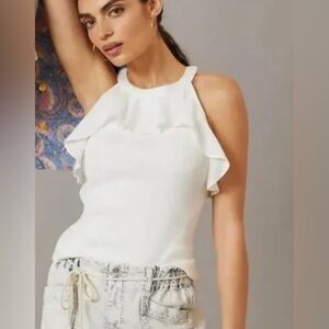 Maeve Cream Ruffle Halter Tank